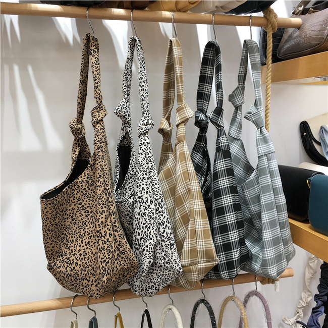 Korean Style Checkered Leopard Print Casual Summer Shoulder Bag - Versatile Literary Aesthetic for Instagram and Everyday Use