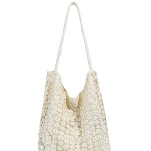 Korean-Style Chic Crochet Mesh Bag for Women, Handmade Woven Hollow Shoulder Tote, Large Summer Beach Bag