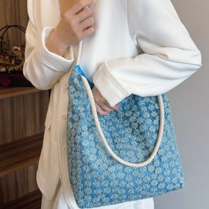 Korean-Style Chic Crochet Mesh Bag for Women, Handmade Woven Hollow Shoulder Tote, Large Summer Beach Bag