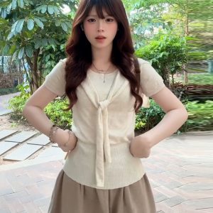 Korean Style College Two-Piece Set for Women - Slim Fit Knitted Top with Shawl & Slimming Skirt - Summer New Arrival