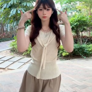 Korean Style College Two-Piece Set for Women - Slim Fit Knitted Top with Shawl & Slimming Skirt - Summer New Arrival