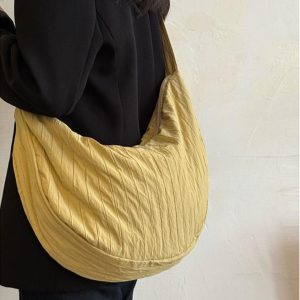 Korean-Style Cotton-Linen Textured Dumpling Tote Bag - Casual Large Capacity Shoulder Crossbody Bag for Everyday Use