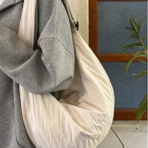 Korean-Style Cotton-Linen Textured Dumpling Tote Bag - Casual Large Capacity Shoulder Crossbody Bag for Everyday Use