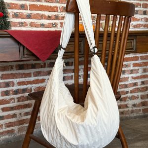 Korean-Style Cotton-Linen Textured Dumpling Tote Bag - Casual Large Capacity Shoulder Crossbody Bag for Everyday Use