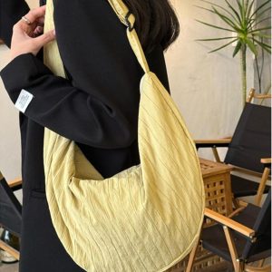 Korean-Style Cotton-Linen Textured Dumpling Tote Bag - Casual Large Capacity Shoulder Crossbody Bag for Everyday Use