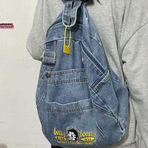 Korean Style Cowboy Backpack for Girls & Students, Large Capacity, Trendy Minimalist Retro Design with Suspenders