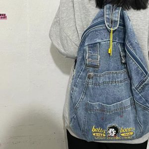 Korean Style Cowboy Backpack for Girls & Students, Large Capacity, Trendy Minimalist Retro Design with Suspenders