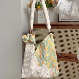 Korean-Style Cute Cat Tulip Crossbody Tote Bag, Large Capacity Shoulder Bag, Niche Design Underarm Bag