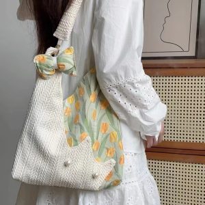 Korean-Style Cute Cat Tulip Crossbody Tote Bag, Large Capacity Shoulder Bag, Niche Design Underarm Bag