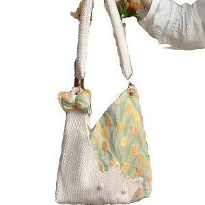 Korean-Style Cute Cat Tulip Crossbody Tote Bag, Large Capacity Shoulder Bag, Niche Design Underarm Bag