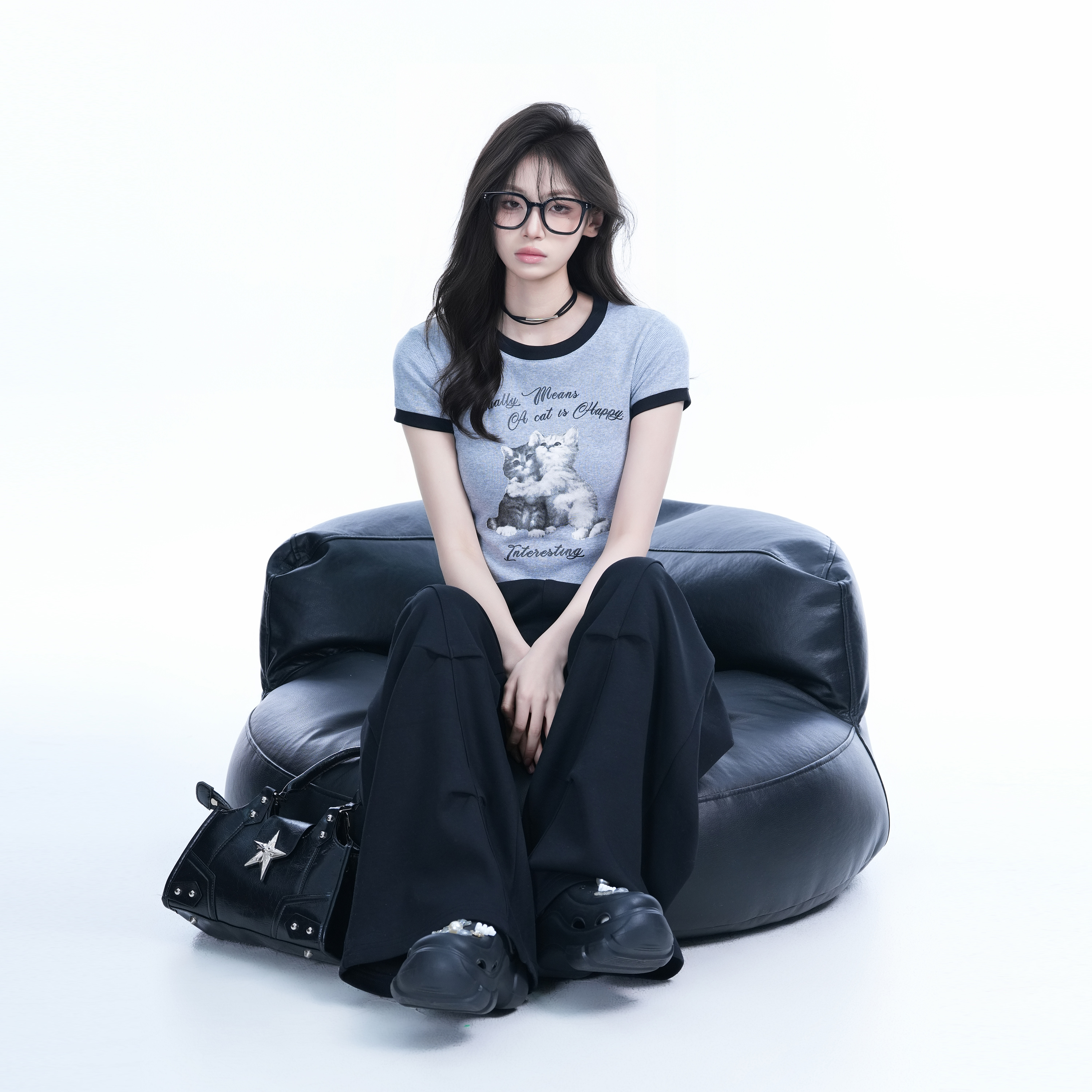 Korean Style Cute Gray Short-Sleeve T-Shirt for Women, Slim Fit Flattering Sweet Girl Top, Casual Y2K Fashion Tee