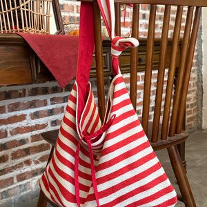 Korean Style Double-Sided Striped Canvas Tote Bag - Large Capacity Bow Shoulder Crossbody Bag for Casual Chic Looks