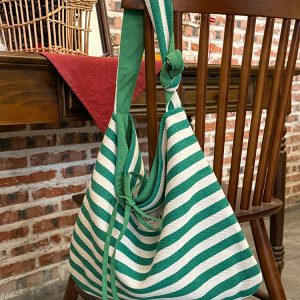 Korean Style Double-Sided Striped Canvas Tote Bag - Large Capacity Bow Shoulder Crossbody Bag for Casual Chic Looks