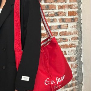 Korean Style Double-Sided Striped Canvas Tote Bag - Large Capacity Bow Shoulder Crossbody Bag for Casual Chic Looks