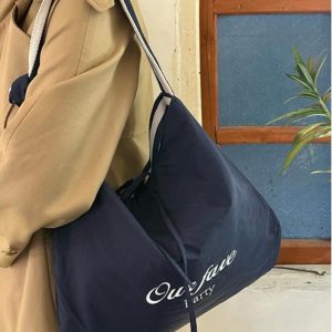 Korean Style Double-Sided Striped Canvas Tote Bag - Large Capacity Bow Shoulder Crossbody Bag for Casual Chic Looks