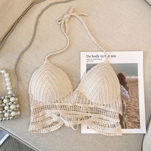 Korean Style Elegant Round Neck Hollow Out Long Sleeve Knitted Top with Built-In Padded Camisole - Summer Fashion Essential