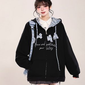Korean-Style Embroidered Cardigan Hoodie for Women - Casual Loose Fit Spring Jacket, Trendy Age-Reducing Fashion