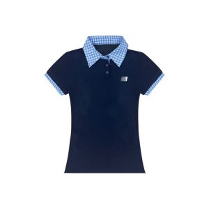 Korean Style Embroidered Polo Collar Short Sleeve T-Shirt for Women, Slim Fit Spliced Two-Piece Summer College Look