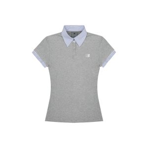 Korean Style Embroidered Polo Collar Short Sleeve T-Shirt for Women, Slim Fit Spliced Two-Piece Summer College Look