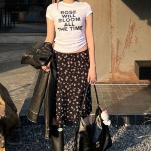 Korean Style Floral Bodycon Half Skirt for Women - Elegant Elastic Waist A-Line Short Skirt for Spring and Summer Fashion