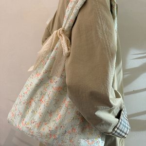Korean-Style Floral Canvas Tote Bag for Women, 2025 Large-Capacity Commuting Shoulder Bag