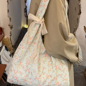 Korean-Style Floral Canvas Tote Bag for Women, 2025 Large-Capacity Commuting Shoulder Bag