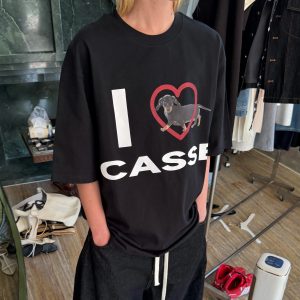 Korean Style Heart-Shaped Sausage Dog Cartoon Print Casual Loose Cotton Short Sleeve T-Shirt Top for Everyday Wear