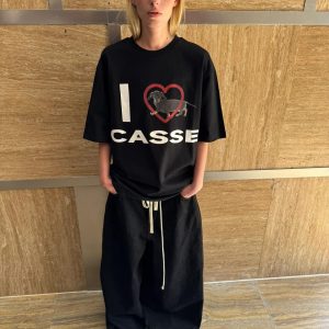 Korean Style Heart-Shaped Sausage Dog Cartoon Print Casual Loose Cotton Short Sleeve T-Shirt Top for Everyday Wear