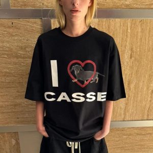 Korean Style Heart-Shaped Sausage Dog Cartoon Print Casual Loose Cotton Short Sleeve T-Shirt Top for Everyday Wear