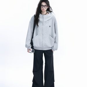 Korean Style High-Neck Hooded Cardigan Sweatshirt for Women - Spring Loose Unisex Zip-Up Jacket