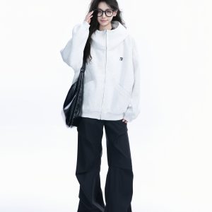 Korean Style High-Neck Hooded Cardigan Sweatshirt for Women - Spring Loose Unisex Zip-Up Jacket