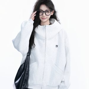 Korean Style High-Neck Hooded Cardigan Sweatshirt for Women - Spring Loose Unisex Zip-Up Jacket