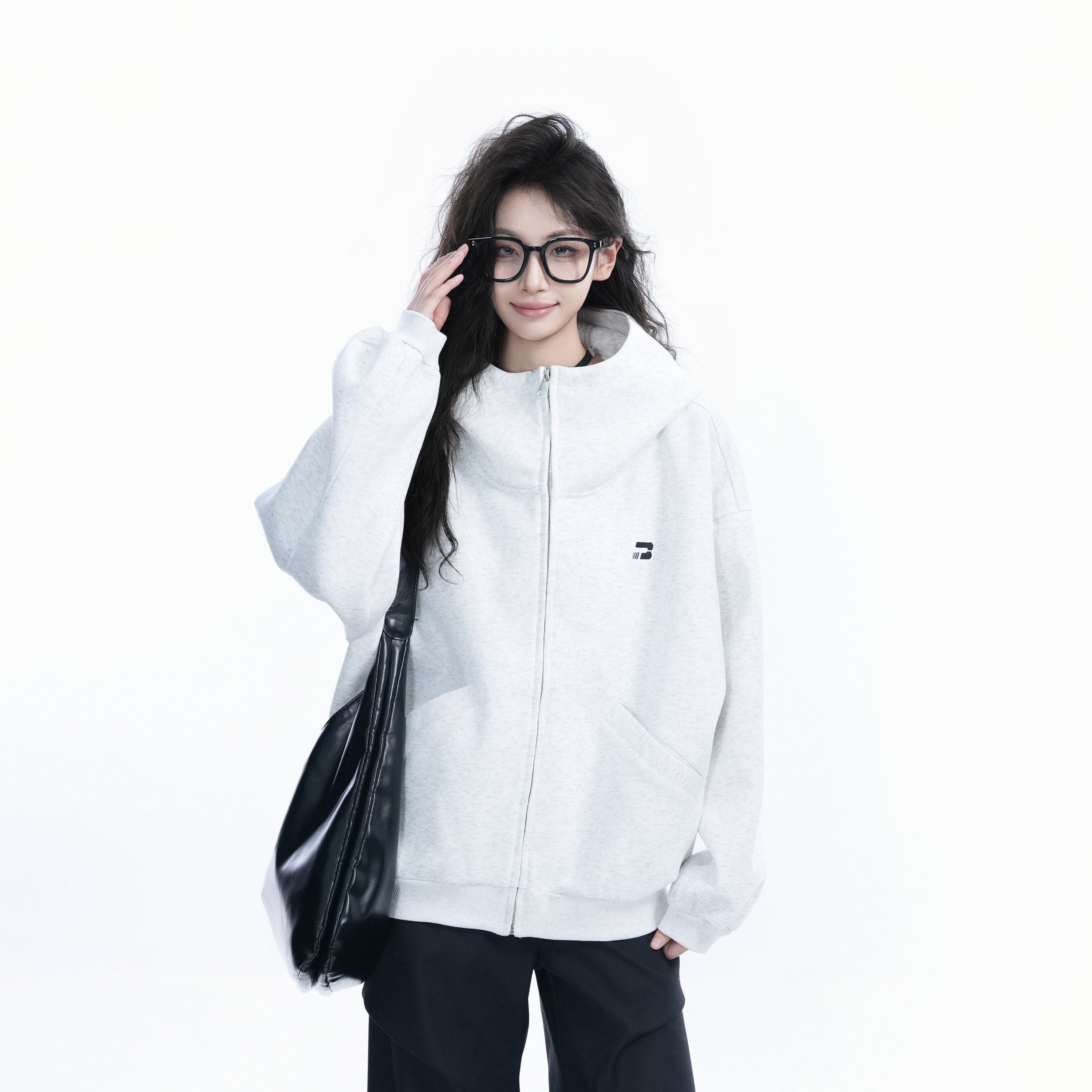Korean Style High-Neck Hooded Cardigan Sweatshirt for Women - Spring Loose Unisex Zip-Up Jacket