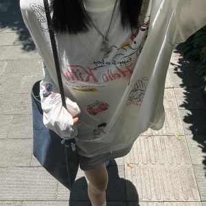 Korean Style Kitty Cat Print Casual Loose Long Sleeve Cotton Shirt for Women - Versatile Everyday Top