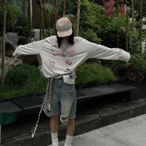 Korean Style Kitty Cat Print Casual Loose Long Sleeve Cotton Shirt for Women - Versatile Everyday Top