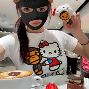 Korean Style Kitty Cat Printed Slim-Fit Round Neck Short Sleeve T-Shirt for Women - Age-Reducing Pure Cotton 25SS