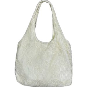 Korean-Style Lace Flower Canvas Tote Bag for Women, 2025 Large Capacity Shoulder Bag for Commuting and Everyday Use