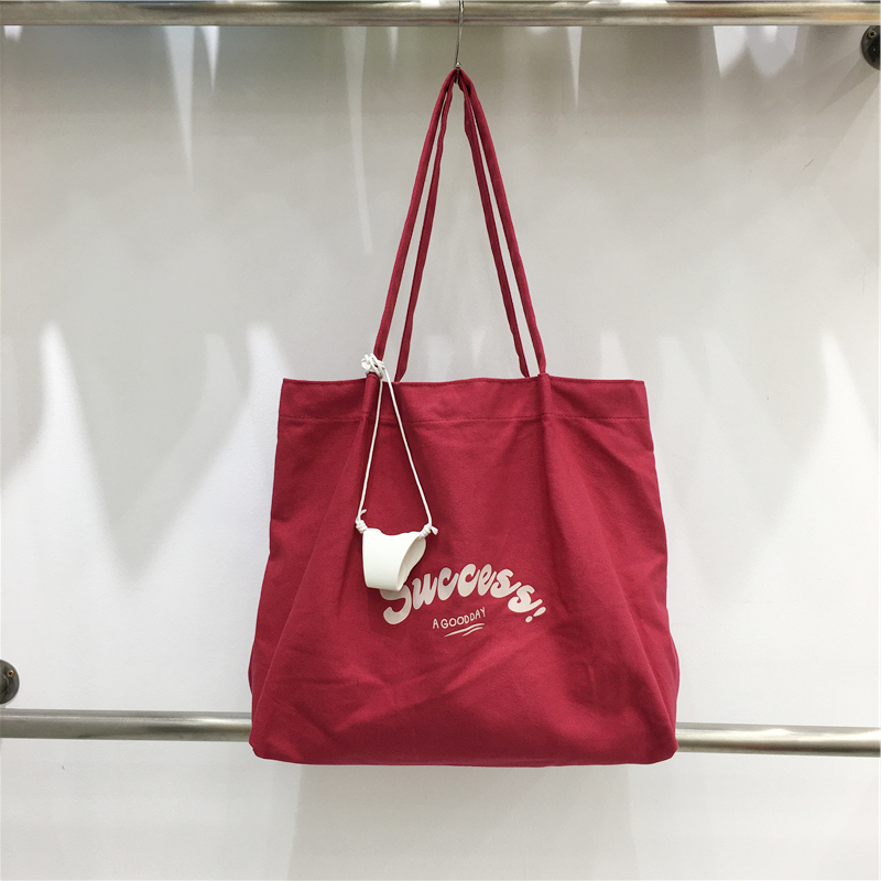 Korean Style Large Capacity Casual Canvas Shoulder Bag for Students - Summer Dongdaemun Lazy Chic Letter Design