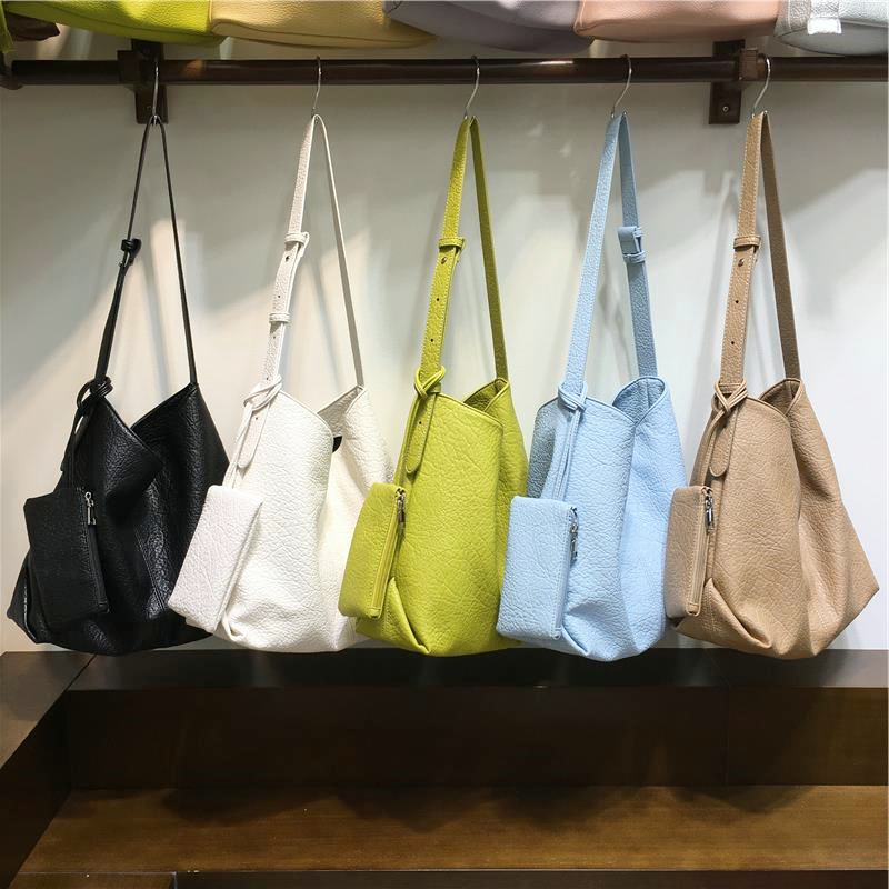 Korean Style Large Capacity Casual Soft Leather Tote Bag for Spring Summer - Versatile Commuter Shoulder Crossbody Bag
