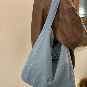 Korean Style Large-Capacity Denim Canvas Commuting Shoulder Bag - Versatile Lazy Wind Tote for Everyday Use