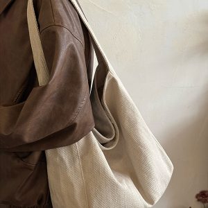 Korean Style Large-Capacity Denim Canvas Commuting Shoulder Bag - Versatile Lazy Wind Tote for Everyday Use