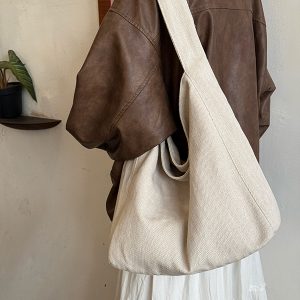 Korean Style Large-Capacity Denim Canvas Commuting Shoulder Bag - Versatile Lazy Wind Tote for Everyday Use