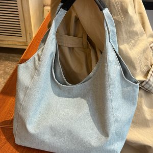 Korean Style Large Capacity Denim Tote Bag for Women - Trendy Shoulder Underarm Bag for Students and Commuters