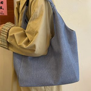 Korean Style Large Capacity Denim Tote Bag for Women - Trendy Shoulder Underarm Bag for Students and Commuters