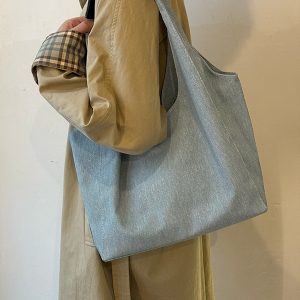 Korean Style Large Capacity Denim Tote Bag for Women - Trendy Shoulder Underarm Bag for Students and Commuters