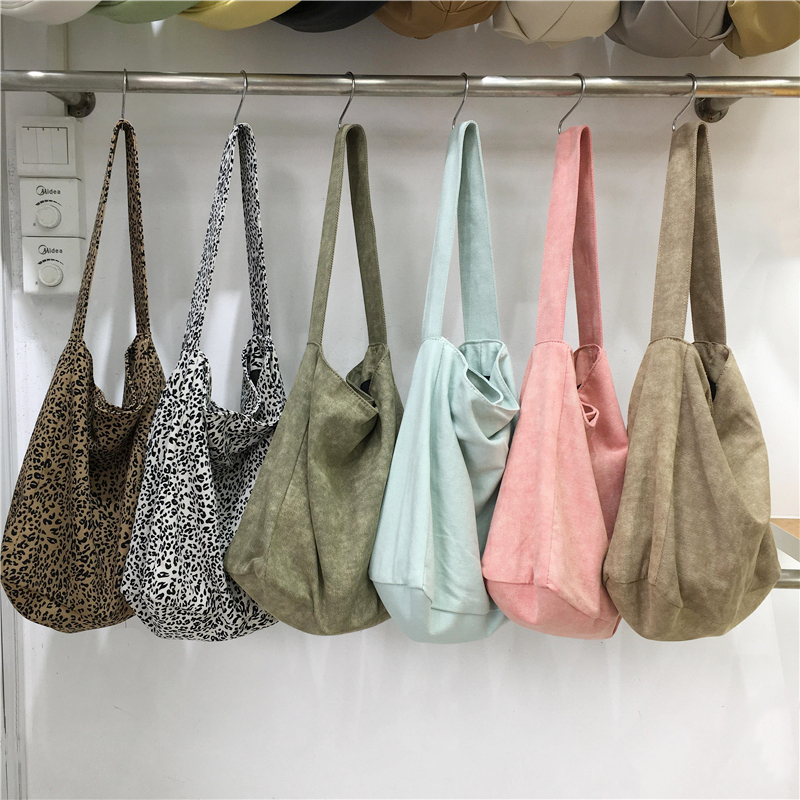 Korean Style Leopard Print Canvas Tote Bag - Large Capacity Casual Shoulder Bag for Students and Everyday Use