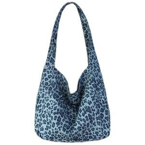 Korean-Style Leopard Print Canvas Tote Bag - Large Capacity Versatile Shoulder Bag for Commuting and Daily Use