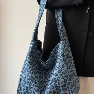 Korean-Style Leopard Print Canvas Tote Bag - Large Capacity Versatile Shoulder Bag for Commuting and Daily Use
