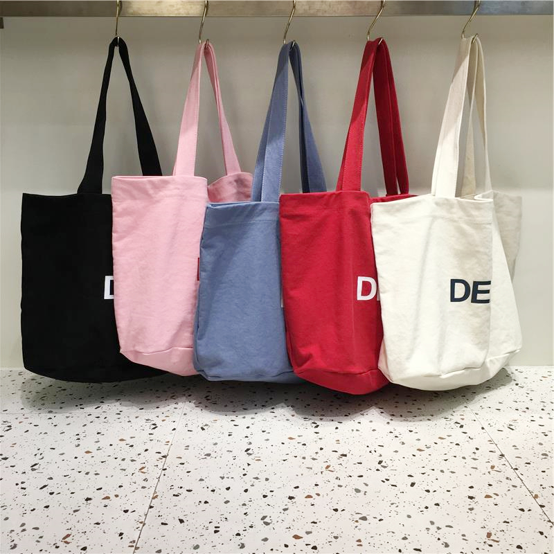 Korean Style Letter Canvas Tote Bag - Large Capacity Casual Shoulder Bag for Everyday Use