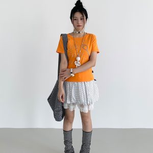Korean-Style Love Key Rhinestone Short Sleeve Top for Women - Casual Cool Regular Fit Fashion Tee